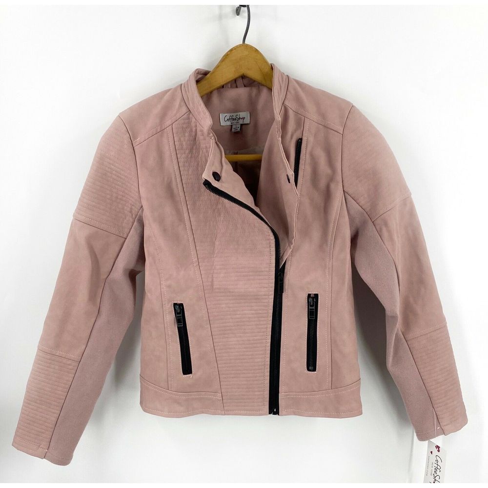Coffee Shop Girls Faux Leather Jacket Sz L NEW